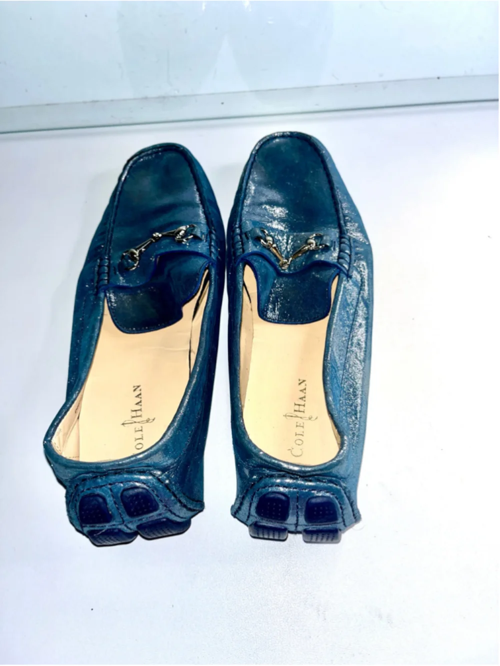 Cole Haan blue metallic leather loafers women size 9.5B